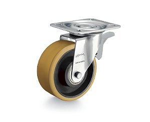 Rodízio giratório 6" de poliuretano e ferro fundido laranja com freio GLROA 614 UFK RODCAR