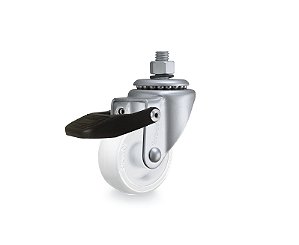 Rodízio giratório leve 2" de nylon branco com freio com rosca GRRO 210 NN RODCAR