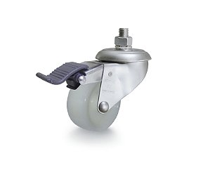 Rodízio giratório leve 3" de nylon branco com freio com rosca GRRON 312 N RODCAR