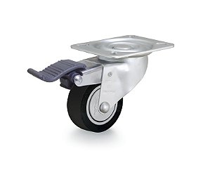 Rodízio giratório leve 3" de polipropileno preto com freio GLRON 312 PPC RODCAR