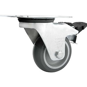 Rodízio giratório leve 3" de resina termoplástica cinza com freio GL 312 BP SCHIOPPA