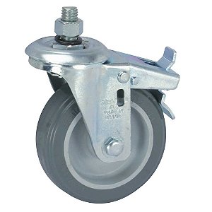 Rodízio giratório leve 4" de resina termoplástica cinza com freio com rosca GLE 412 BP SCHIOPPA