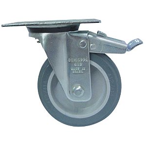 Rodízio giratório leve 4" de resina termoplástica cinza com freio GL 412 BP SCHIOPPA