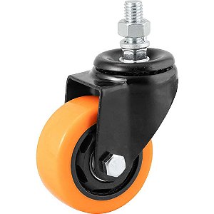 Rodízio giratório leve série black base espiga 3" roda laranja 70 kgf GLEB.312.BPA.E COLSON