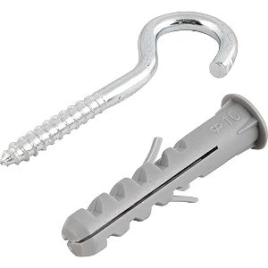 Gancho 4,8mm x 67,0mm e bucha plástica com anel 10,0mm VONDER