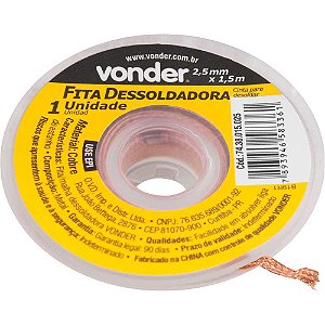 Fita malha dessoldadora 2,5mm x 1,5 m,VONDER