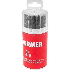Jogo de brocas de aço rápido DIN 338 1,0mm a 10,0mm com 19 peças A100 DORMER