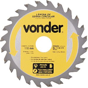 Jogo de lâminas de serra circular com dentes de metal duro/vídea 110mm x 20mm x 24 dentes VONDER