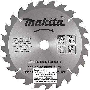 Lâmina de serra circular com dentes de metal duro 185mm x 20mm 24 dentes MAKITA