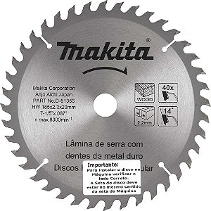 Lâmina de serra circular com dentes de metal duro 185mm x 20mm 40 dentes MAKITA