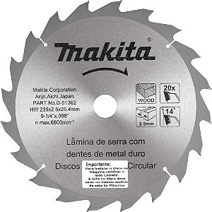 Lâmina de serra circular com dentes de metal duro 235mm x 25mm 20 dentes MAKITA