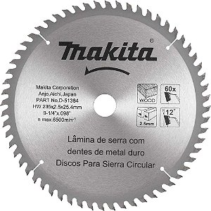 Lâmina de serra circular com dentes de metal duro 235mm x 25mm 60 dentes MAKITA