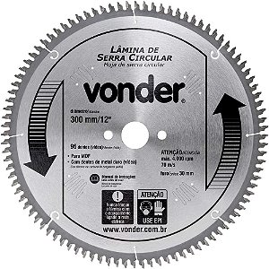 Lâmina de serra circular com dentes de metal duro 300mm x 30mm com 96 dentes para MDF VONDER