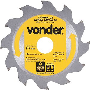 Lâmina de serra circular com dentes de metal duro/vídea 110mm x 20mm 12 dentes VONDER
