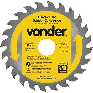 Lâmina de serra circular com dentes de metal duro/vídea 110mm x 20mm 24 dentes VONDER