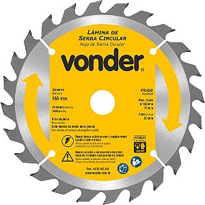 Lâmina de serra circular com dentes de metal duro/vídea 165mm x 20mm 24 dentes VONDER