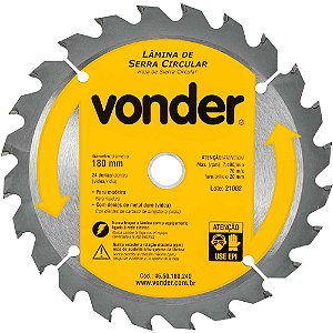 Lâmina de serra circular com dentes de metal duro/vídea 180mm x 20mm 24 dentes VONDER