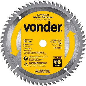 Lâmina de serra circular com dentes de metal duro/vídea 185mm x 16mm 60 dentes VONDER