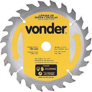 Lâmina de serra circular com dentes de metal duro/vídea 185mm x 20mm 24 dentes VONDER