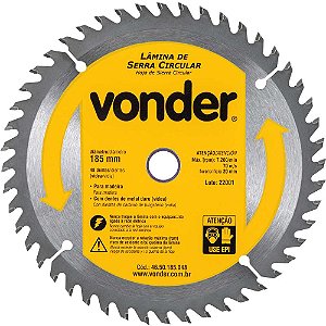 Lâmina de serra circular com dentes de metal duro/vídea 185mm x 20mm 48 dentes VONDER