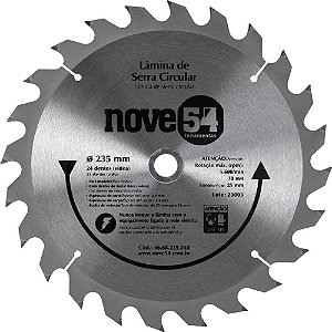 Lâmina de serra circular com dentes de metal duro/vídea 235mm x 25mm 24 dentes NOVE54