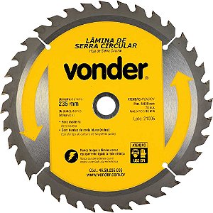 Lâmina de serra circular com dentes de metal duro/vídea 235mm x 30mm 36 dentes VONDER
