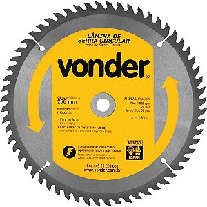 Lâmina de serra circular com dentes de metal duro/vídea 250mm x 30mm 60 dentes VONDER