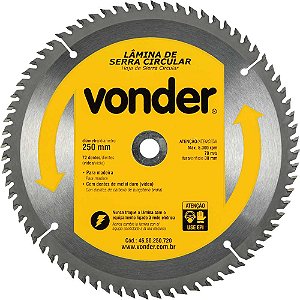 Lâmina de serra circular com dentes de metal duro/vídea 250mm x 30mm 72 dentes VONDER