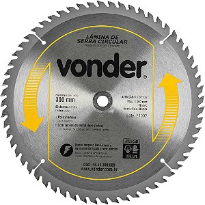 Lâmina de serra circular com dentes de metal duro/vídea 300mm x 30mm 60 dentes VONDER
