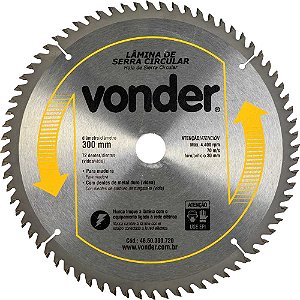 Lâmina de serra circular com dentes de metal duro/vídea 300mm x 30mm 72 dentes VONDER