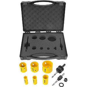 Jogo de serras copo bimetal em aço rápido com 9 peças SCV 200 VONDER
