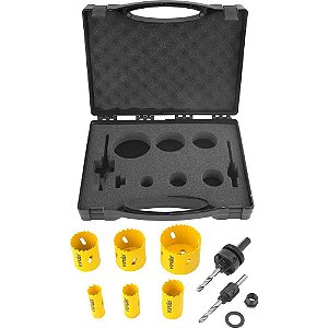 Jogo de serras copo bimetal em aço rápido com 9 peças SCV 300 VONDER