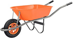 Carrinho de Mão Tramontina com Caçamba Funda Plástica Laranja 55 L Braço Metálico  e Pneu com Câmara
