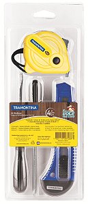 Kit de Ferramentas Tramontina com Trena Chaves de Fenda e Estilete para Uso Doméstico 4 Peças