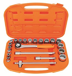 Maleta com Soquetes Estriados e Acessórios 1/2" Polegadas - 22 Peças Tramontina PRO