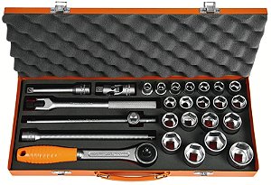 Maleta com Soquetes Sextavados e Acessórios 1/2" Milímetros - 26 Peças Tramontina PRO
