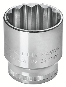 Soquete Estriado 32 mm encaixe 1/2" Tramontina MASTER em Aço Cromo Vanádio com Acabamento Cromado
