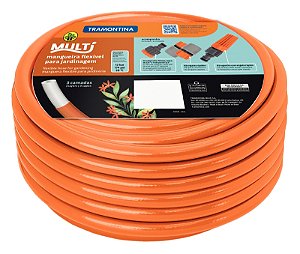 Mangueira Multi 1/2" Tramontina Laranja em PVC 3 Camadas 20 m  com Engates Rápidos e Esguicho