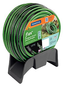 Mangueira Flex para Jardim Tramontina Verde com Faixa Preta em PVC 4 Camadas 15 m com Engate Rosqueado Esguicho e Suporte