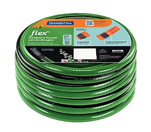 Mangueira Flex para Jardim Tramontina Verde com Faixa Preta em PVC 4 Camadas 25 m com Engate Rosqueado e Esguicho