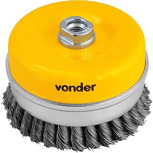 Escova tipo copo 5" torcida em aço carbono industrial VONDER