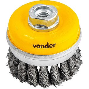 Escova tipo copo 3" torcida em aço carbono industrial VONDER
