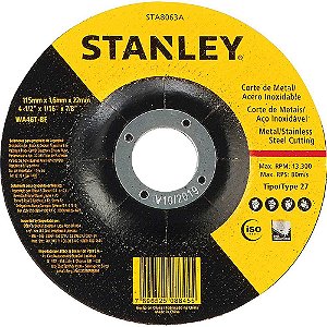Disco de corte 114,3mm x 1,6mm x 22,2mm para metal/inox STA8063 STANLEY