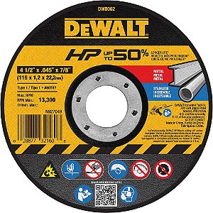 Disco de corte 115mm x 1,0mm x 22,23mm alta performance para metal e inox DW8062 DEWALT