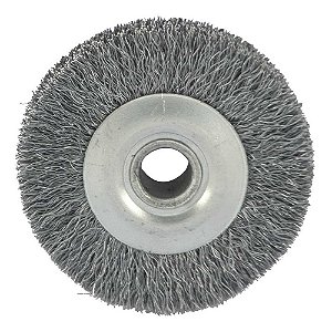Escova circular de aço ondulada 75mm x 19mm Furo 12mm prensada fio 0,20mm Abrasfer