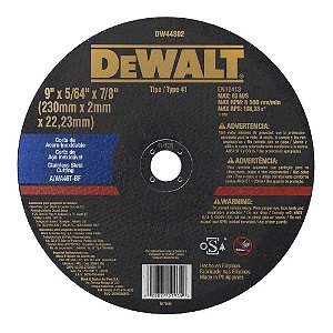 Disco de corte 230mm x 2,0mm x 22,23mm para aço e inox corte fino DW44802 DEWALT