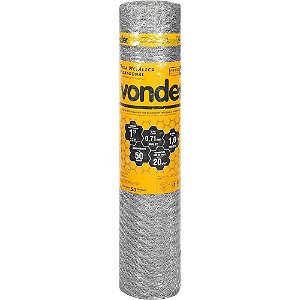 Tela metálica hexagonal pinteiro malha 1" 22 BWG x 1,0m com 50m VONDER
