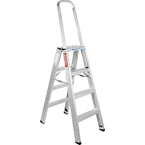 Escada de abrir em alumínio uso profissional 4 degraus 120cm com alça de apoio AP204 ALULEV