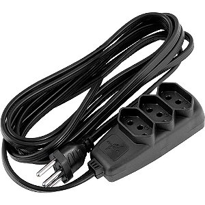 Extensão elétrica com 3 metros cabo PP 3 x 0,75 mm² 2P+T preta modelo Sort 1786 DANEVA