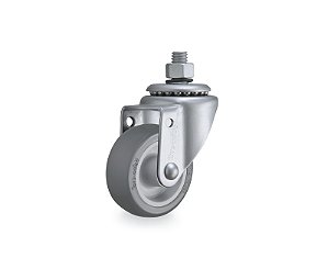 Rodízio giratório leve 3" de resina termoplástica cinza com rosca GRR 310 BP RODCAR